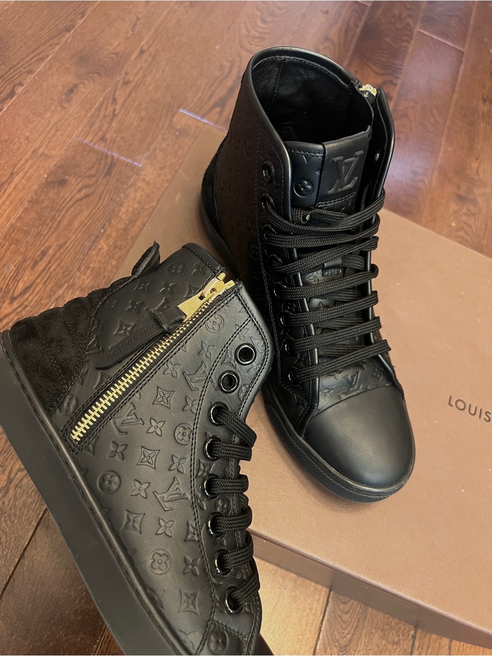 Louis Vuitton Black Monogram High-Top Sneakers – Women’s Size 6.5